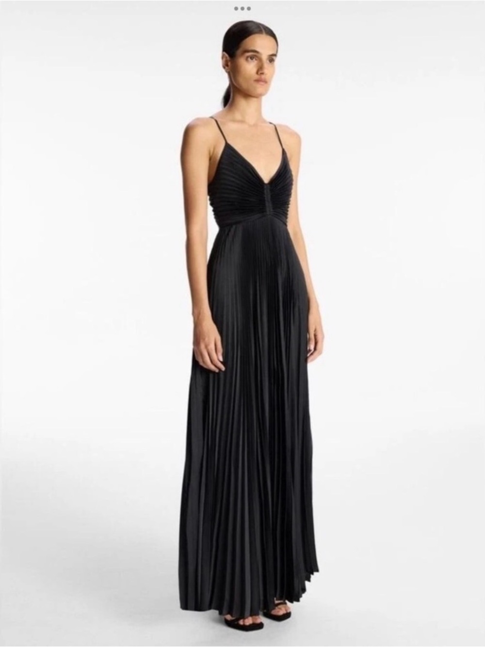 A.L.C. Black Pleated V-Neck Spaghetti-Strap Maxi Dress - Aries
